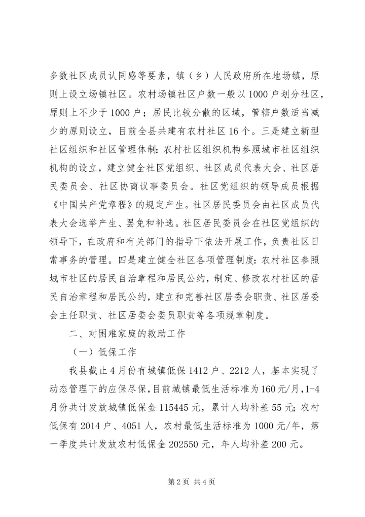 县民政局推进城乡一体化建新农村工作情况汇报.docx