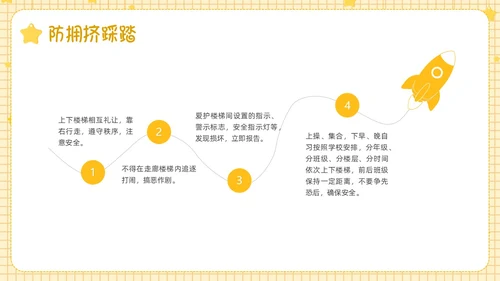 黄色卡通边框防踩踏事件PPT课件校园安全