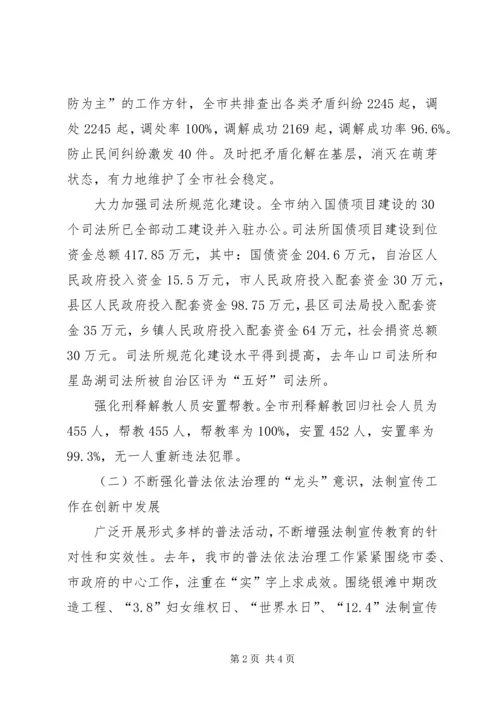 书记在全市司法行政工作暨反腐倡廉建设会议上的致辞.docx