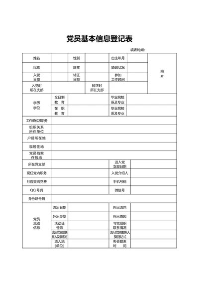 党员基本信息登记表