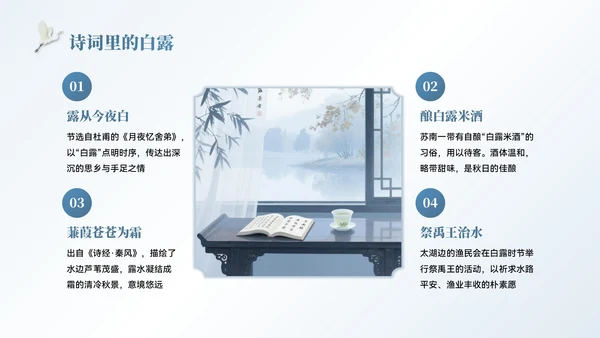 蓝色中国风白露节气主题班会PPT模板