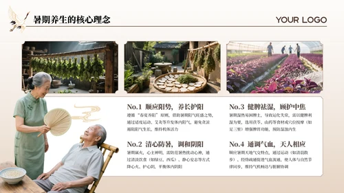 咖色古风中医理疗暑期养生座谈会通用PPT模板