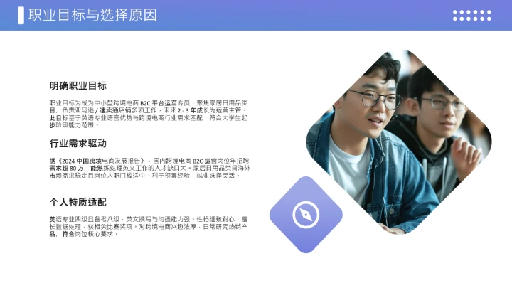 蓝色商务风英语专业大学生职业生涯规划发展展示PPT模版