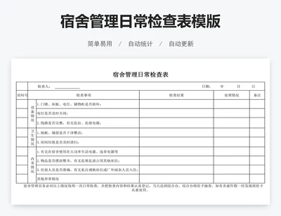 宿舍管理日常检查表模版