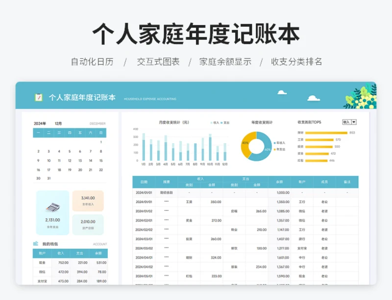 个人家庭年度记账本