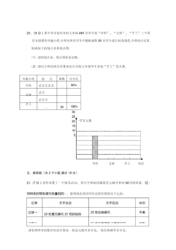 2019年七年级下册数学期末考试试题(含答案).docx