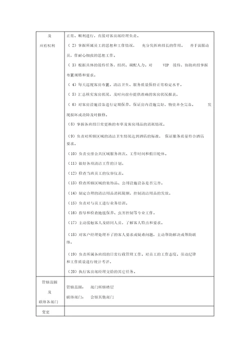 客房部岗位职责2