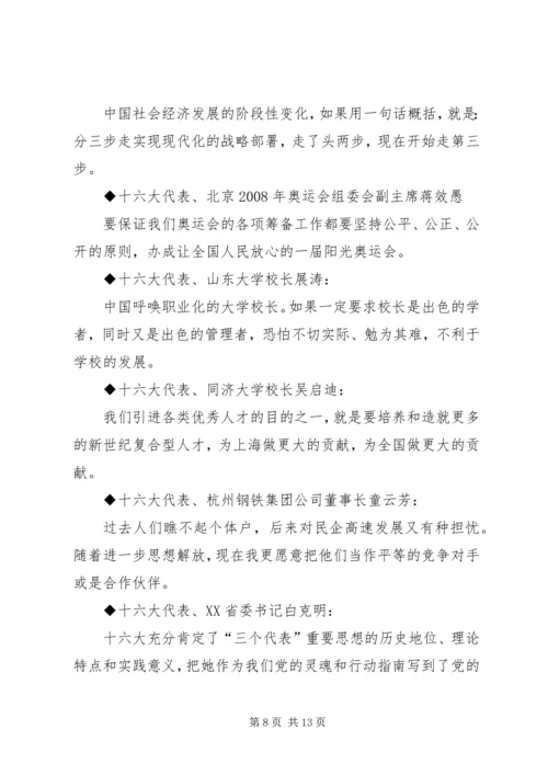 十六大党代会代表团发言材料集粹.docx