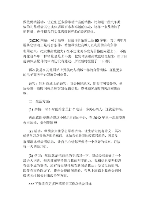 网络销售工作总结及目标