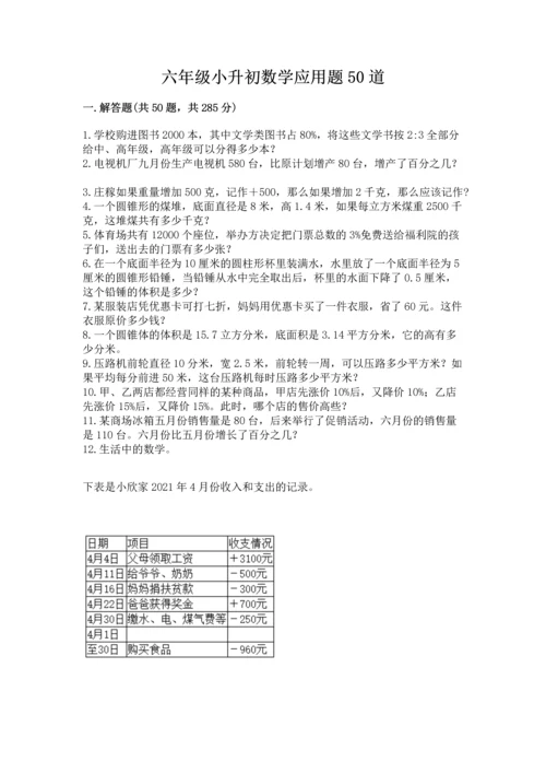 六年级小升初数学应用题50道及参考答案（新）.docx