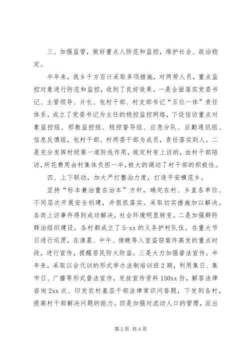 乡镇某年上半年社会治安综合治理工作总结.docx