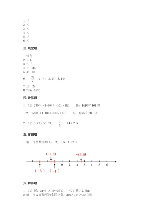 平武县六年级下册数学期末测试卷加精品答案.docx
