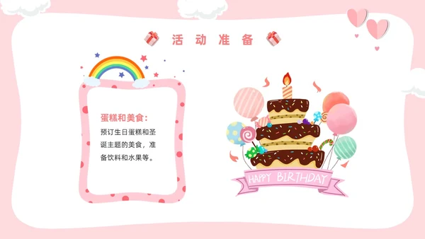 粉色卡通风圣诞生日会活动策划PPT模板圣诞节