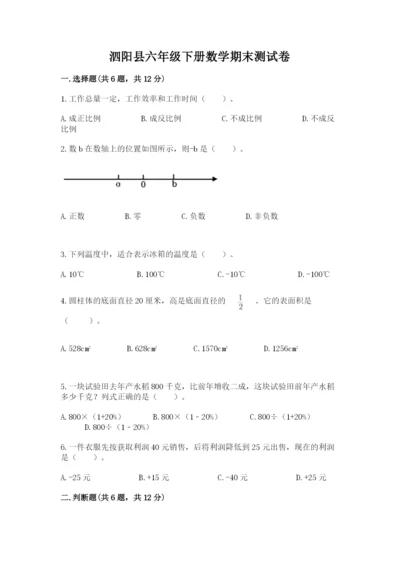 泗阳县六年级下册数学期末测试卷完美版.docx