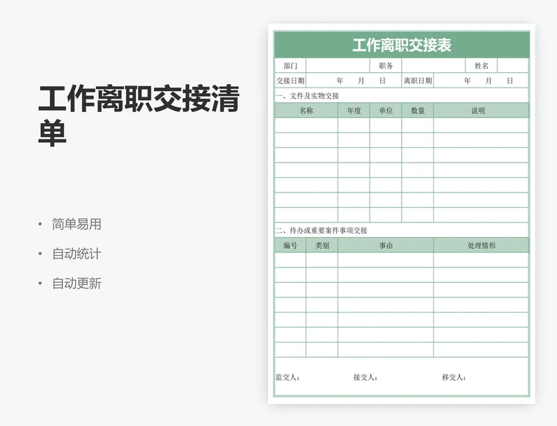 工作离职交接清单