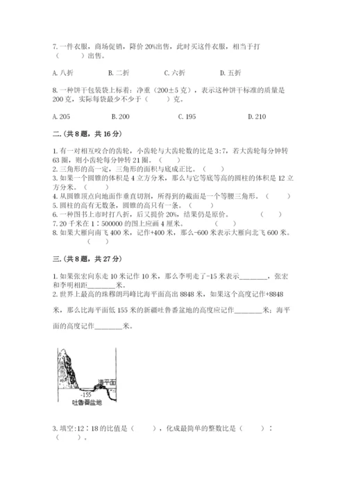 河南省平顶山市六年级下册数学期末考试试卷及参考答案ab卷.docx