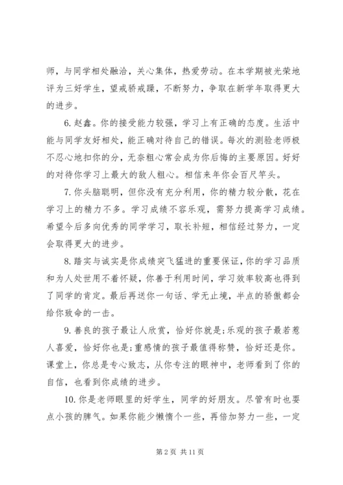 小学二年级报告单老师评语.docx