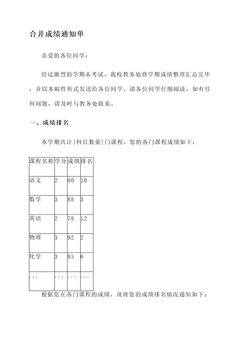 用邮件合并成绩通知单