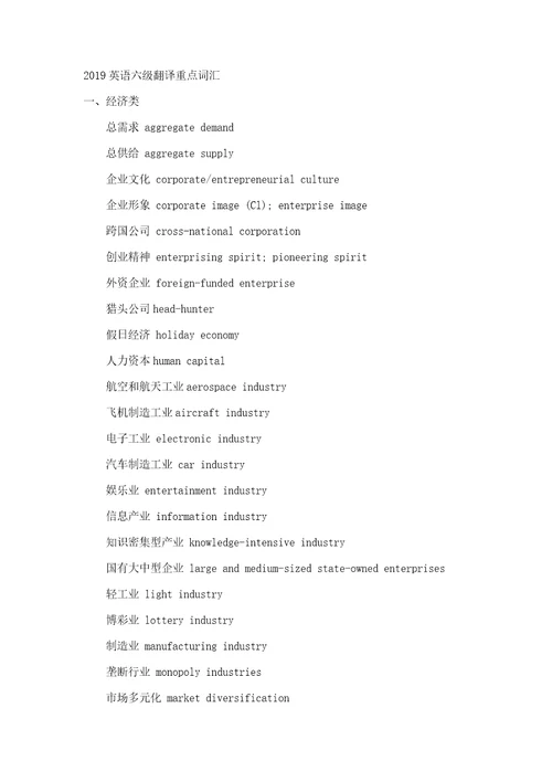 2019英语六级翻译重点词汇共11页