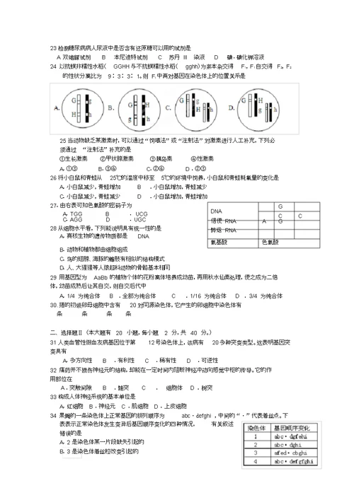 浙江省永嘉县普高联合体2022学年高二生物下学期期中联考