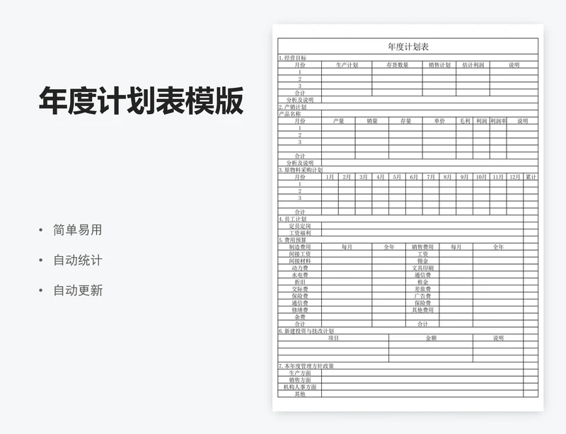 年度计划表模版