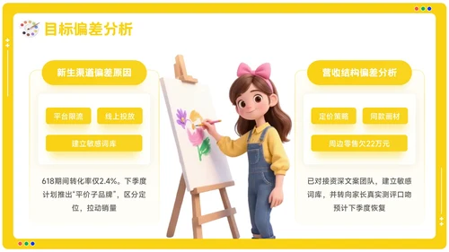 黄色卡通风美术培训机构季度营销复盘报告PPT模板