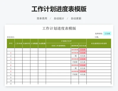 工作计划进度表模版