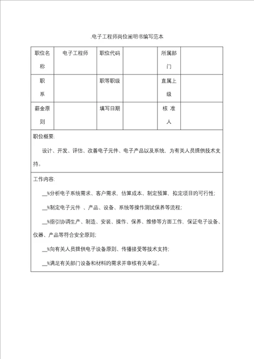 电子关键工程师岗位专项说明书编写范本