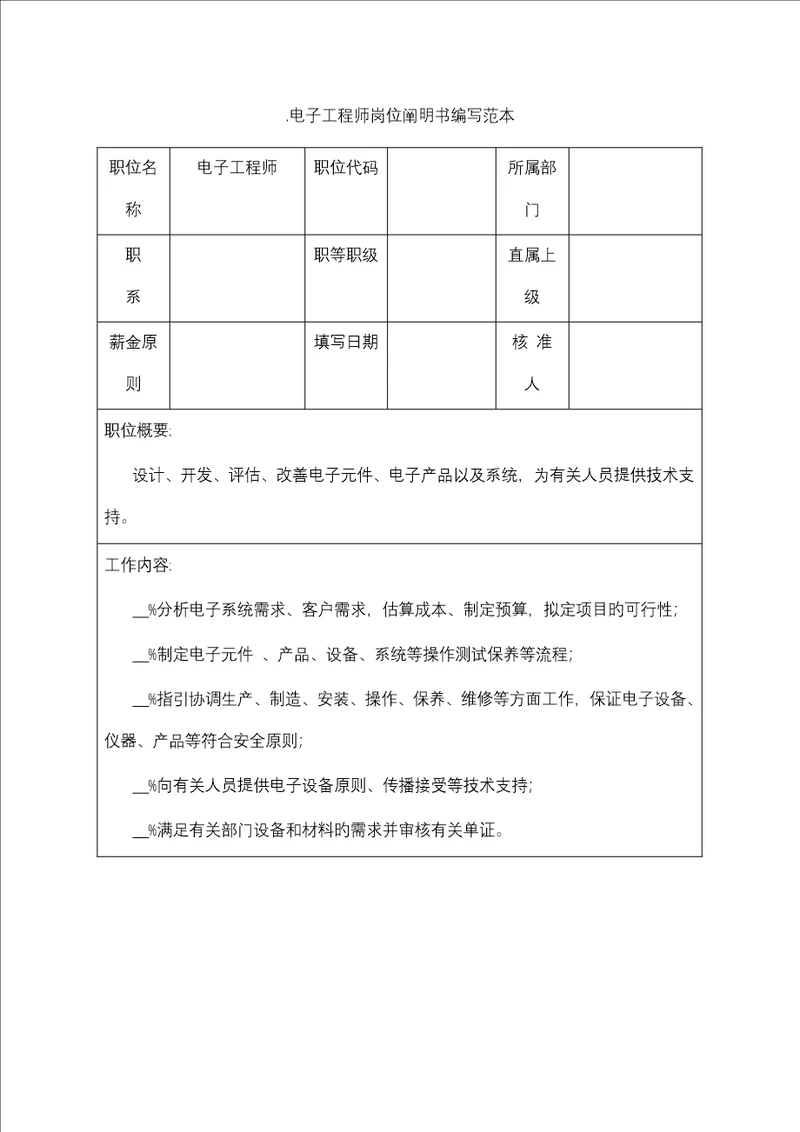 电子关键工程师岗位专项说明书编写范本