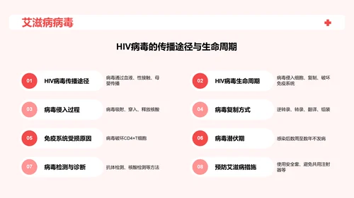 红色插画世界艾滋病日科普培训课件PPT模板