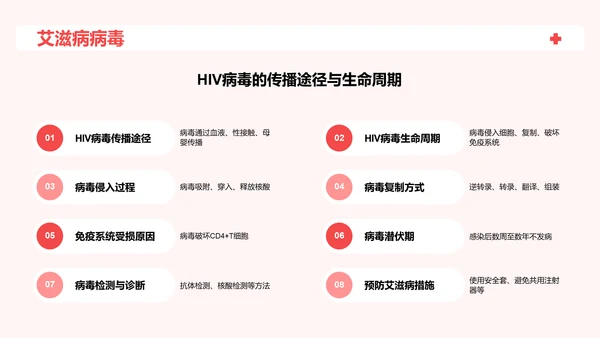 红色插画世界艾滋病日科普培训课件PPT模板