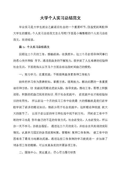 大学个人实习总结范文