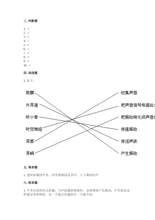 教科版科学四年级上册第一单元声音测试卷带答案（考试直接用）.docx
