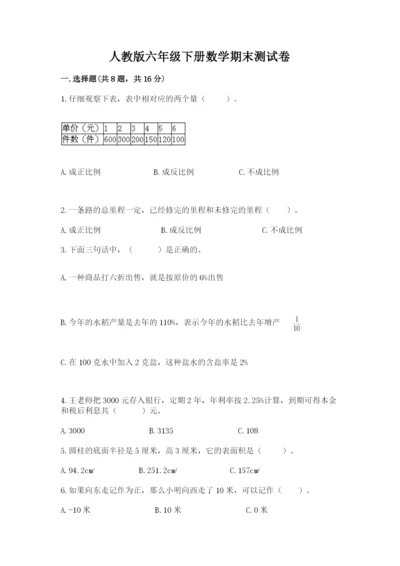 人教版六年级下册数学期末测试卷学生专用.docx