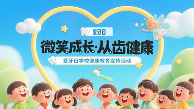 蓝色卡通风爱牙日口学校健康教育宣传PPT模板