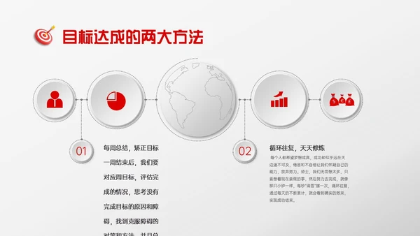 红色微粒体风格目标管理主题班会PPT模板自我管理