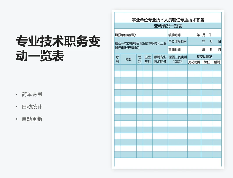 专业技术职务变动一览表