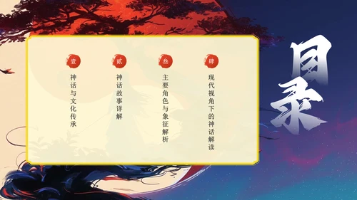 蓝色水墨风神话故事《伏羲画卦》PPT模板
