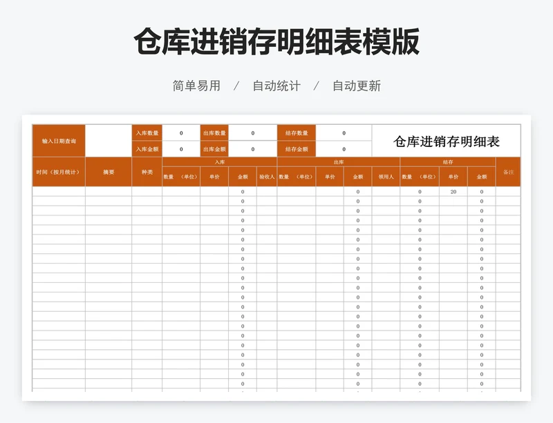 仓库进销存明细表模版
