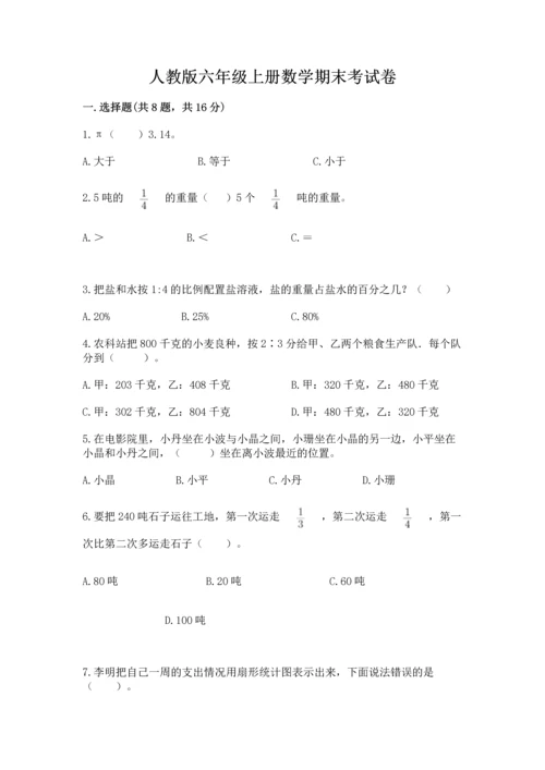 人教版六年级上册数学期末考试卷附精品答案.docx