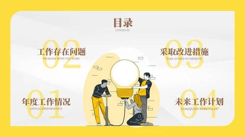 黄色插画风财务年终总结PPT模板