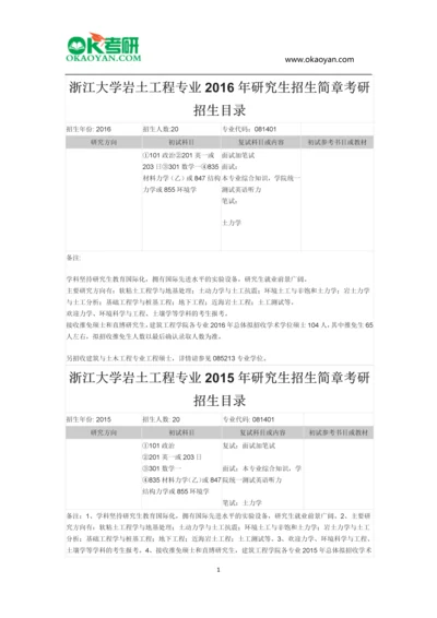 浙江大学岩土工程专业2016年研究生招生简章考研招生目录.docx