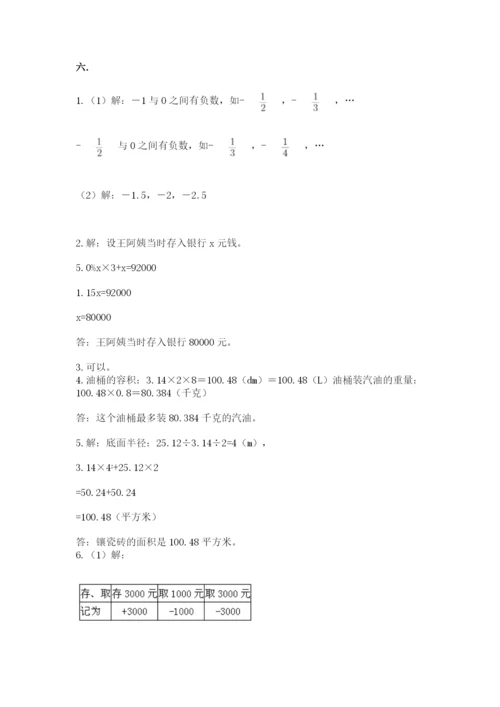 人教版六年级数学下学期期末测试题及参考答案【精练】.docx