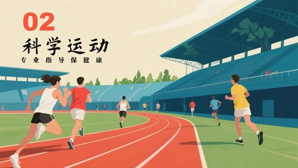 蓝色卡通插画风全国全民健身日科普PPT模板