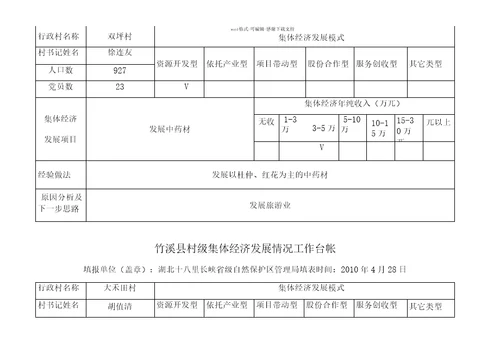 村级集体经济工作台帐