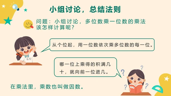 第六单元第五课时笔算乘法两位数乘一位数PPT模板