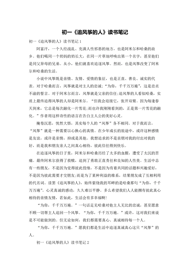 初一《追风筝的人》读书笔记.docx