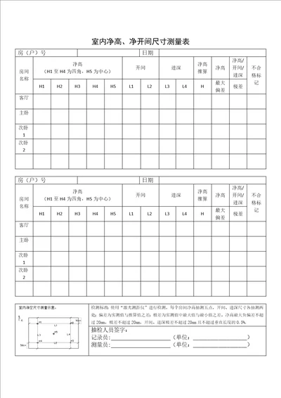 室内净高、净开间尺寸测量表共2页