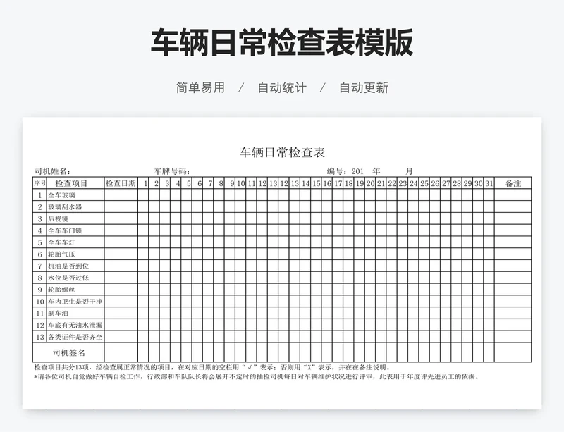 车辆日常检查表模版