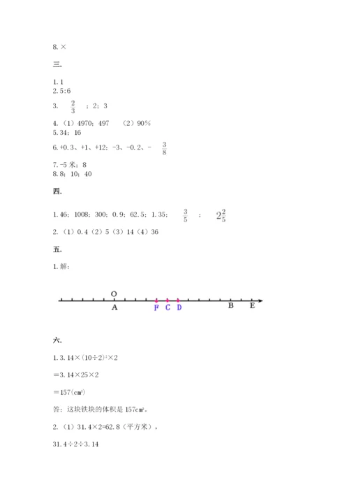 河南省平顶山市六年级下册数学期末考试试卷精品附答案.docx